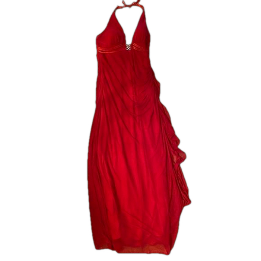 PROM Betsy & Adam by Linda Bernell Maxi Halter Formal Dress Red Ruched size M